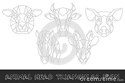 Farm animal head triangular icon set Vector Illustration