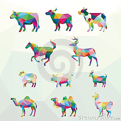 FARM ANIMAL ILLUSTRATION WITH POLYGONAL GEOMETRIC STYLE Vector Illustration