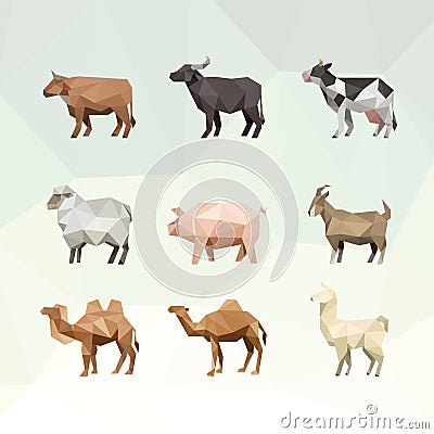 FARM ANIMAL ILLUSTRATION WITH POLYGONAL GEOMETRIC STYLE SET BUNDLE Vector Illustration