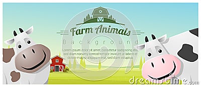 Farm animal and Rural landscape background with cows Vector Illustration