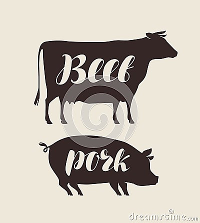 Farm animals. Butcher shop, fresh meat vector illustration Vector Illustration