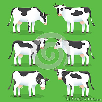 Farm animals cows isolated on green background. Set of white and black cows in flat style, for logo and web design. Farm Vector Illustration
