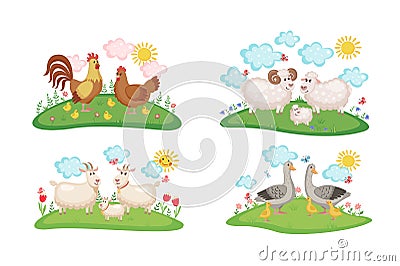 Farm animals families set Vector Illustration