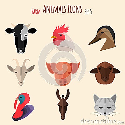 Farm Animals Icons with Flat Design Vector Illustration