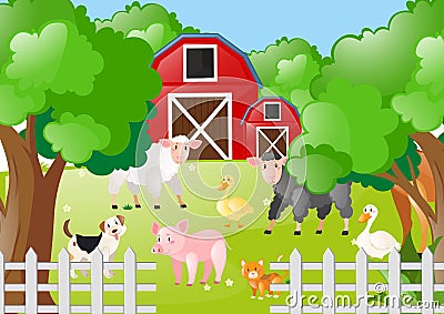 Farm animals living the farmyard Vector Illustration