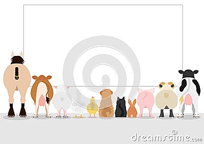 Farm animals looking large blank board Vector Illustration