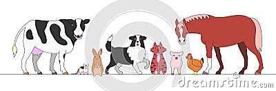 Farm animals in a row Vector Illustration