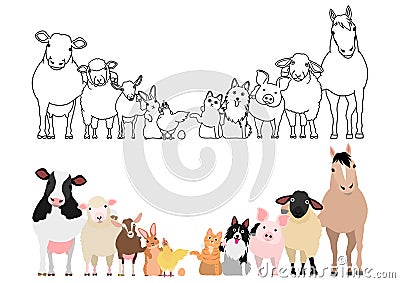 Farm animals in a row Vector Illustration
