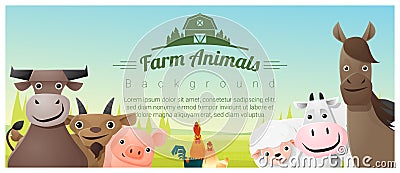 Farm animals and Rural landscape background Vector Illustration