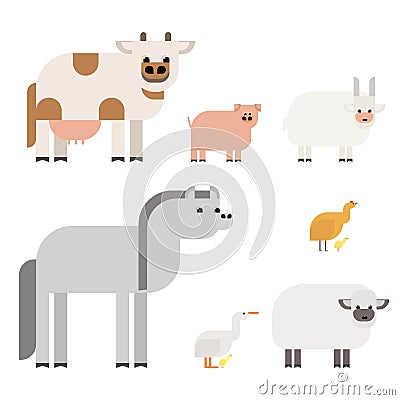 Farm animals. A set of animals in the style of the material design. Vector Stock Photo