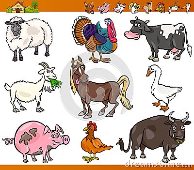 Farm animals set cartoon illustration Vector Illustration