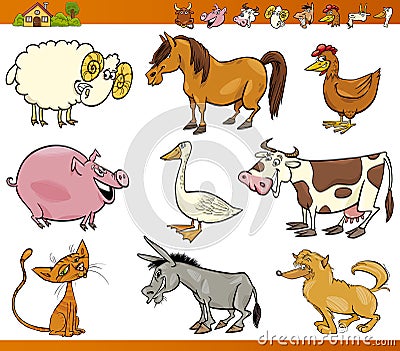 Farm animals set cartoon illustration Vector Illustration