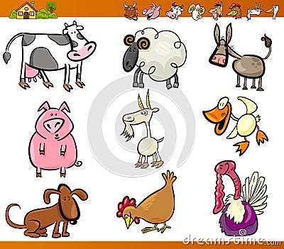 Farm animals set cartoon illustration Vector Illustration
