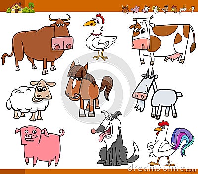 Farm animals set cartoon illustration Vector Illustration