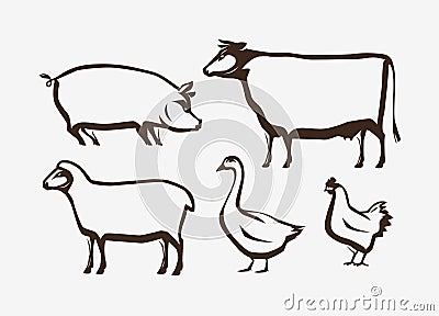 Farm animals set. Farming, husbandry vector illustration Vector Illustration