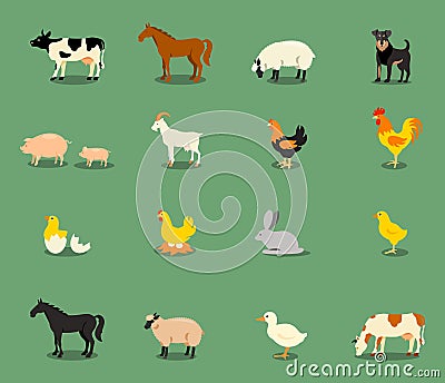 Farm animals set in flat vector style Vector Illustration