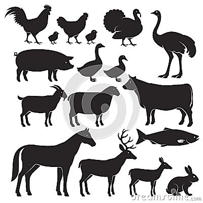 Farm animals silhouette icons. Vector Illustration