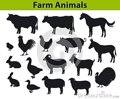 Farm animals silhouettes collection Vector Illustration