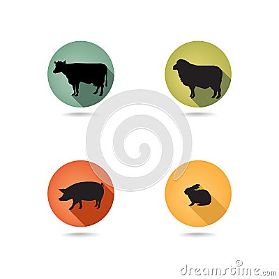 Farm animals symbols. Livestock icon silhouette set. Stock Photo