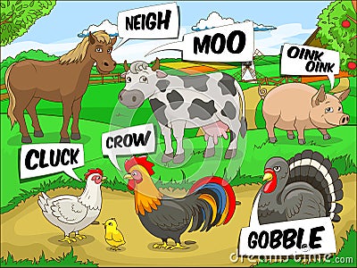 Farm animals talks sound cartoon illustration Vector Illustration