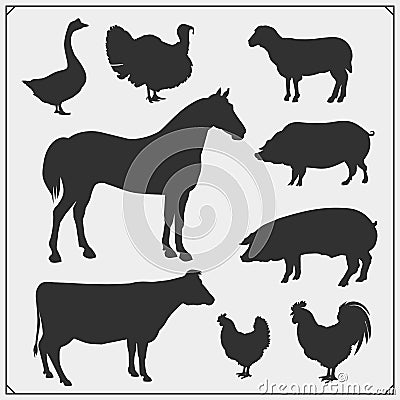 Farm animals vector icons set. Vector Illustration