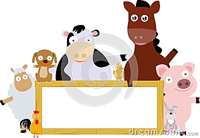 Farm animals and wood banner Vector Illustration