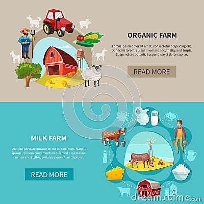 Farm Banner Set Vector Illustration