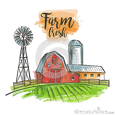 Farm barn fence Cartoon Illustration