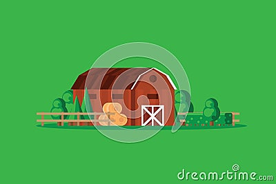 Farm barn with haystacks on green background vector illustration Vector Illustration