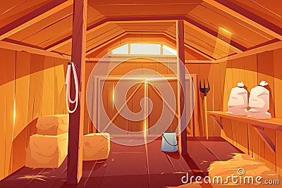 Farm barn house inside view. Empty ranch interior Vector Illustration