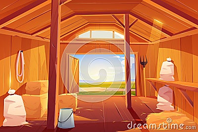 Farm barn house inside view. Empty ranch interior Vector Illustration