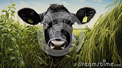 farm black cow head Cartoon Illustration