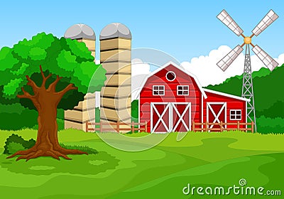 Farm building cartoon background Vector Illustration