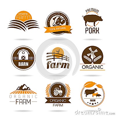 Farm and butcher shop icon set Vector Illustration