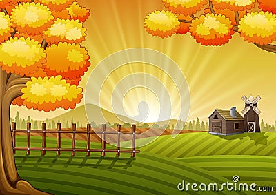 Farm cartoon landscape Vector Illustration