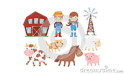 Farm Characters With Their Animals Vector Illustrations Set Vector Illustration