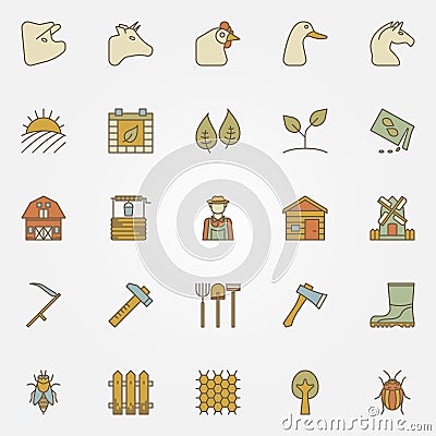 Farm colorful icons collection Vector Illustration