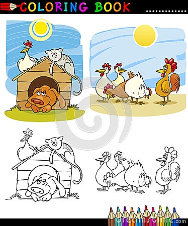 Farm and Companion Animals for Coloring Vector Illustration