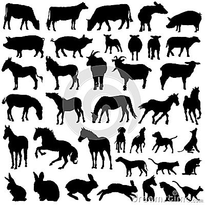 Farm domestic animals silhouette vector collection Vector Illustration