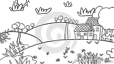 Farm drawing outline empty background drawing template for coloring and art class tutorials Stock Photo