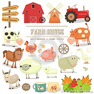 Farm Elements Collection Vector Illustration
