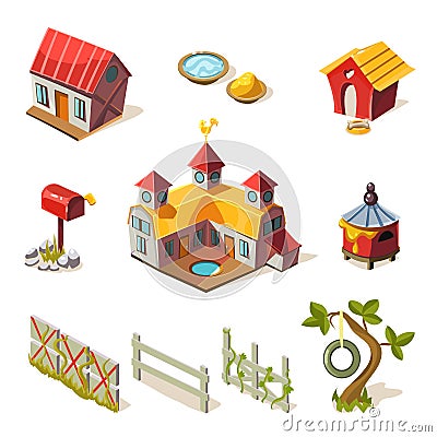 Farm Elements Collection Vector Illustration