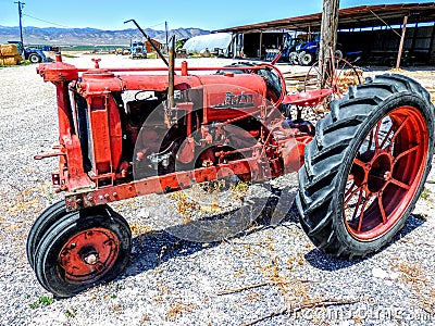 Farm equipment Tractor hitch ups on farmscape Stock Photo