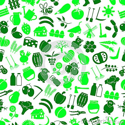 Farm and farming big simple color icons seamless green pattern eps10 Vector Illustration