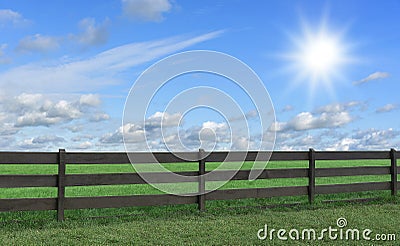 Farm. Field with grass and a fence. Stock Photo