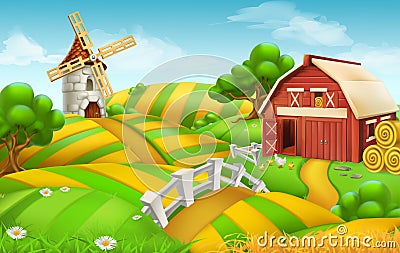 Farm field landscape, vector background Vector Illustration