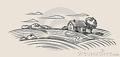 Farm and field Vector Illustration