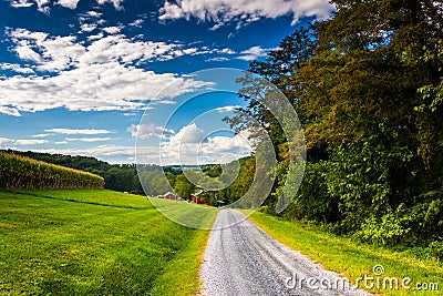 Farm fields along a country road near Cross Roads, Pennsylvania. Stock Photo