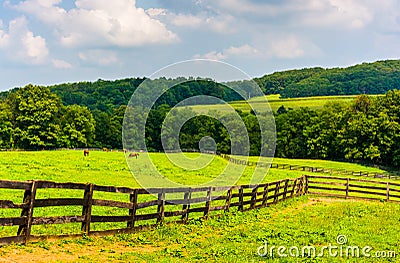 Farm fields and rolling hills in rural York County, Pennsylvania Stock Photo