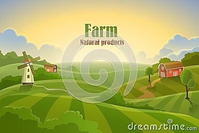 Farm flat landscape Vector Illustration